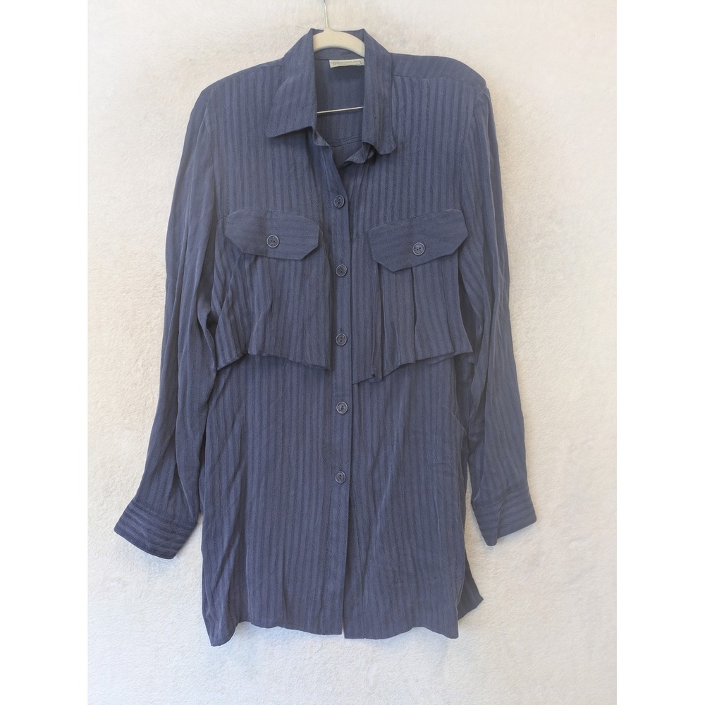 Moon Light Button Down Women's M/L Navy Blue Layered Herringbone Tunic Shirt